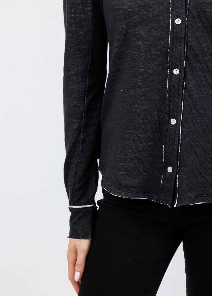Goldie Sienna Double Layer Jersey Button-Up Shirt in Black/White available at Barbara Katz