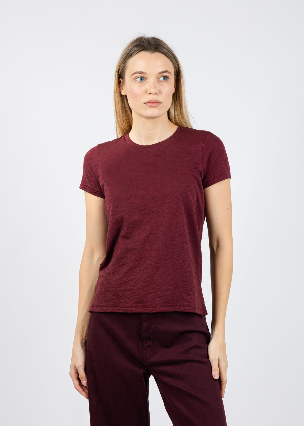 Goldie Signature Slub Boy Tee in Bordeaux available at Barbara Katz