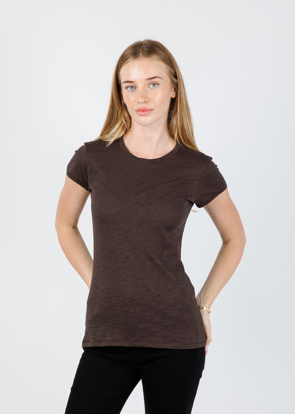 Goldie Signature Slub Crew Tee in Coffee available at Barbara Katz