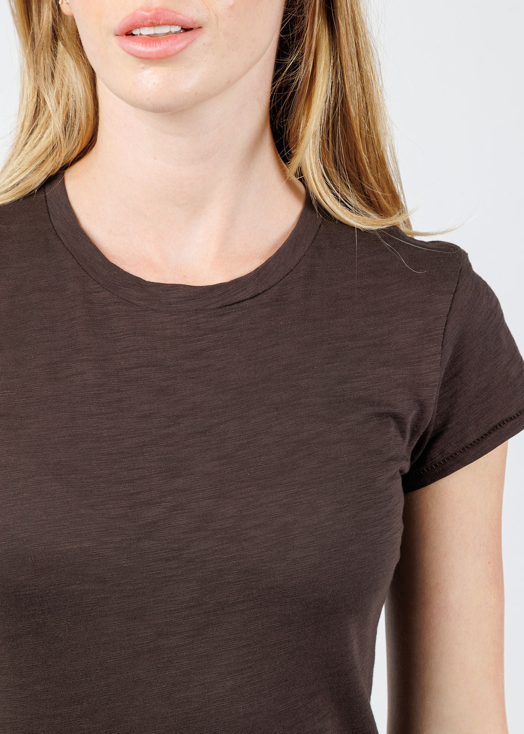 Goldie Signature Slub Crew Tee in Coffee available at Barbara Katz