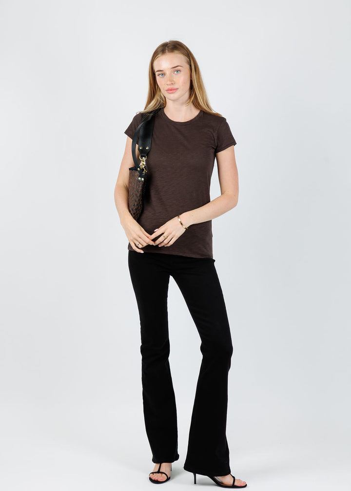Goldie Signature Slub Crew Tee in Coffee paired with Citizens of Humanity  Lilah High Rise Bootcut 32.5" in Black available at Barbara Katz