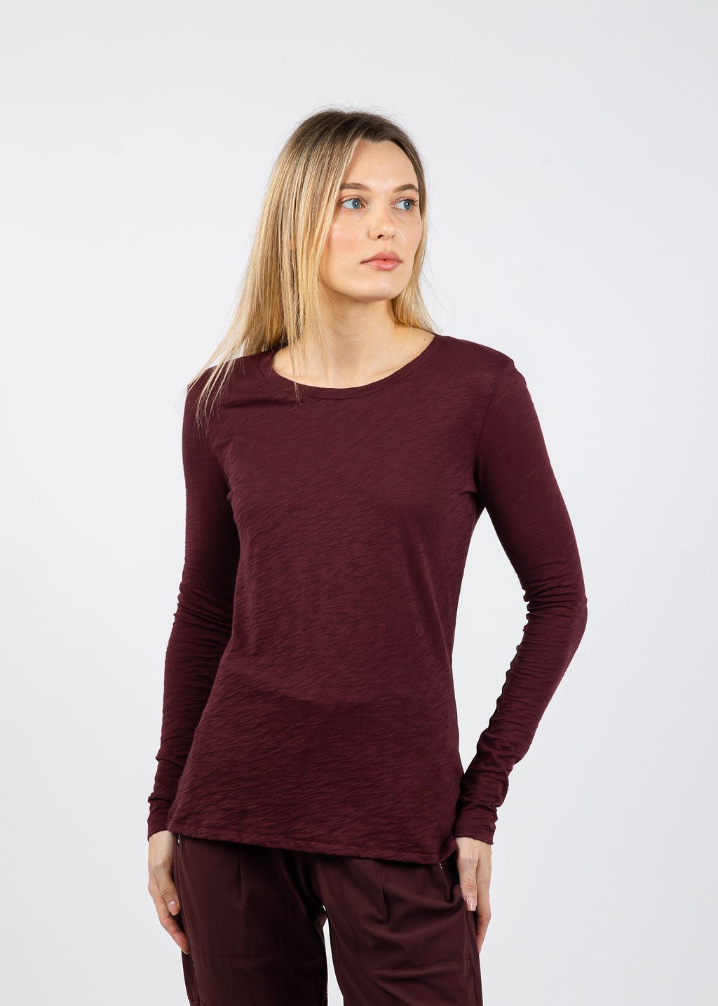 Goldie Signature Slub Long Sleeve Tee in Bordeaux available at Barbara Katz