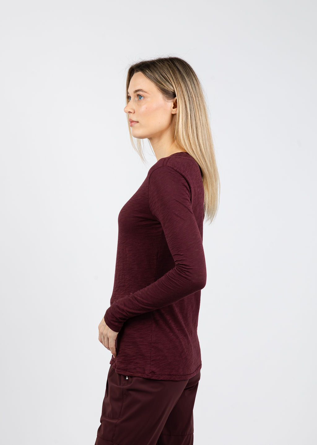 Goldie Signature Slub Long Sleeve Tee in Bordeaux available at Barbara Katz