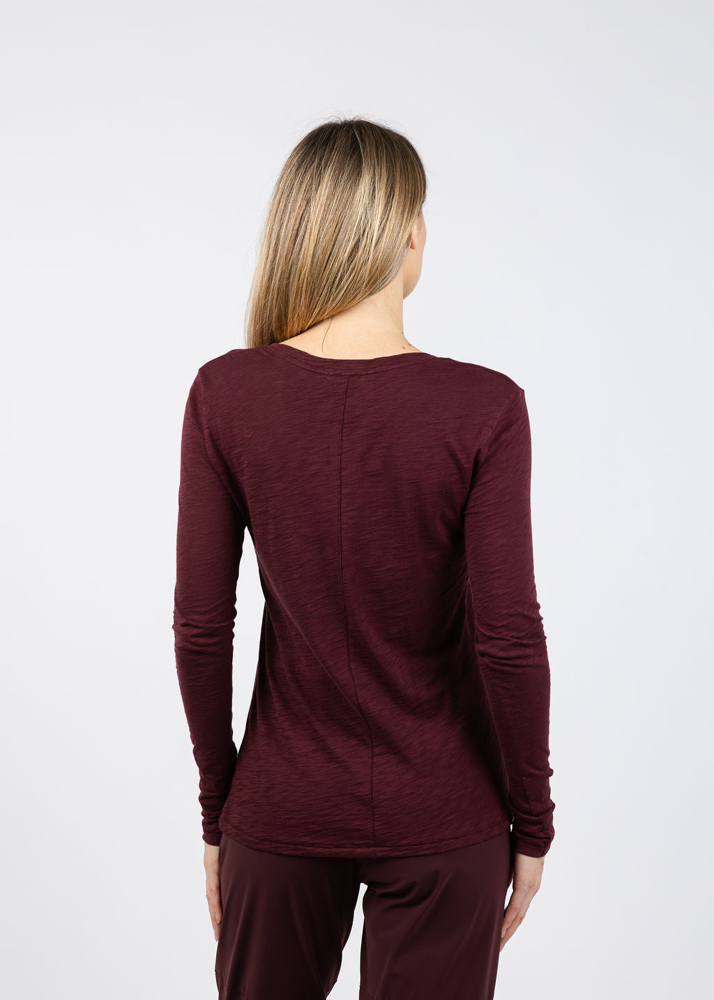 Goldie Signature Slub Long Sleeve Tee in Bordeaux available at Barbara Katz