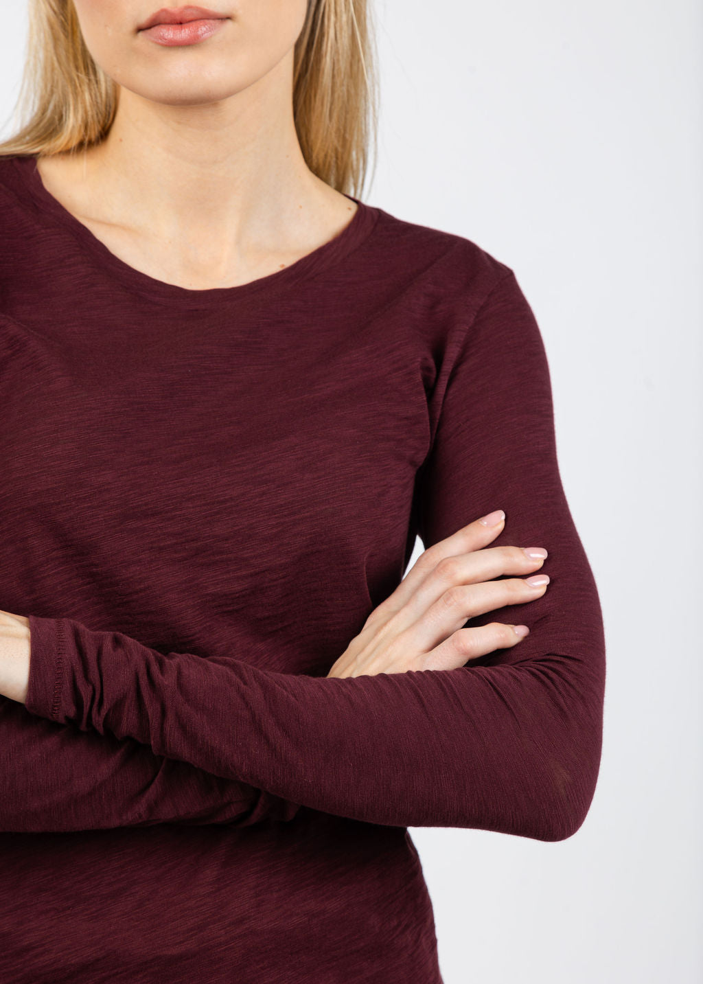 Goldie Signature Slub Long Sleeve Tee in Bordeaux available at Barbara Katz