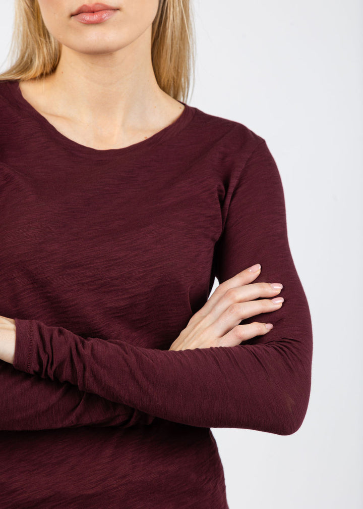 Goldie Signature Slub Long Sleeve Tee in Bordeaux available at Barbara Katz