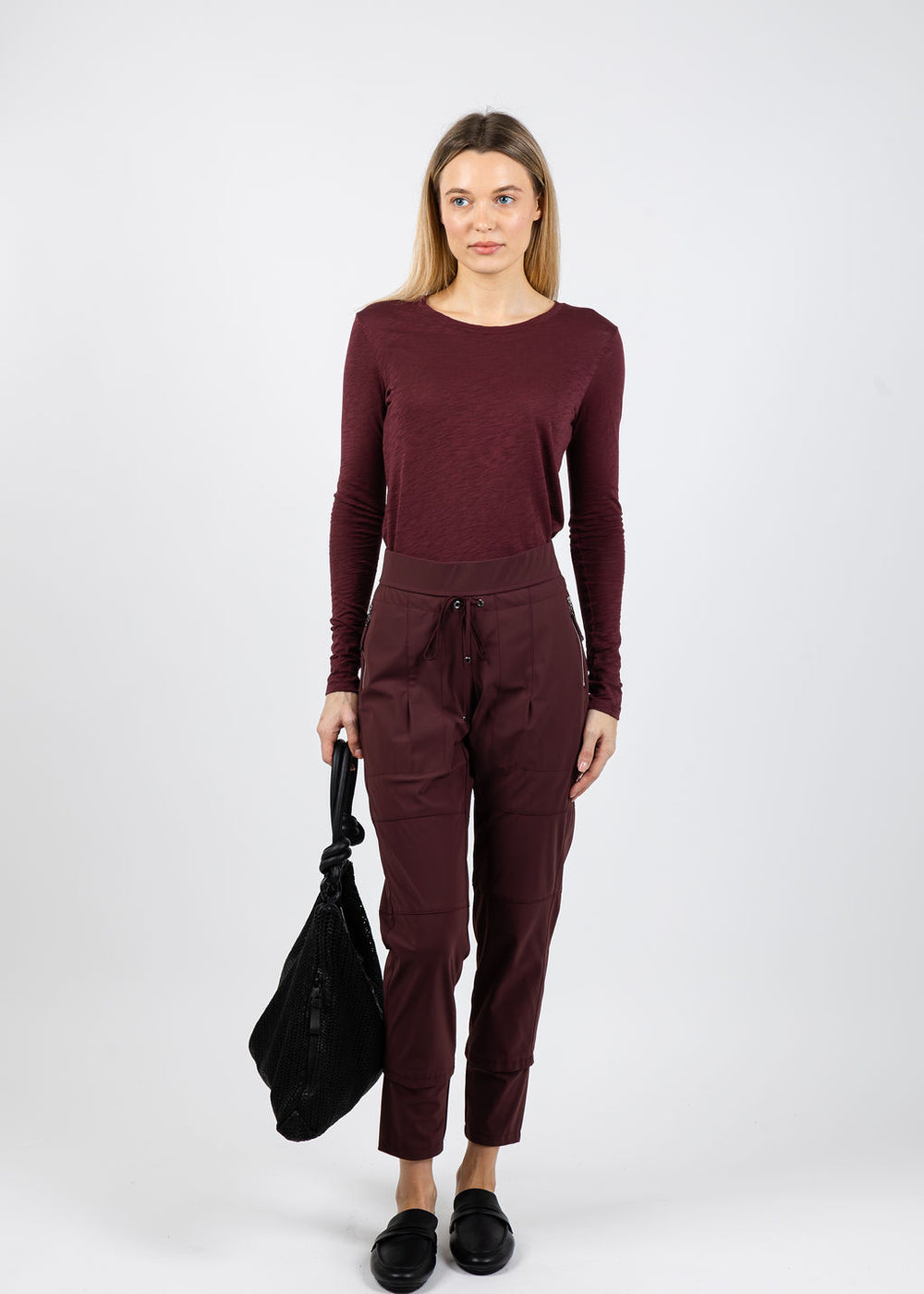 Goldie Signature Slub Long Sleeve Tee in Bordeaux available at Barbara Katz