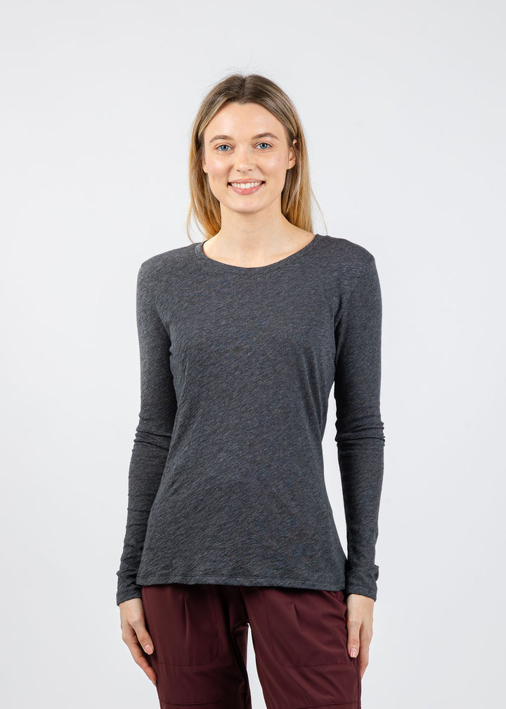Goldie Signature Slub Long Sleeve Tee in Charcoal Heather available at Barbara Katz