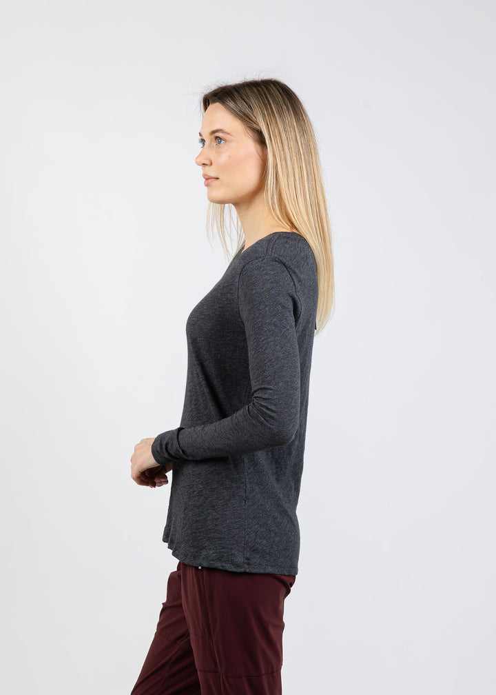Goldie Signature Slub Long Sleeve Tee in Charcoal Heather available at Barbara Katz