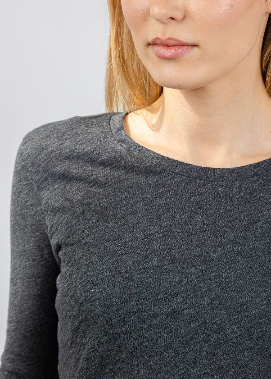 Goldie Signature Slub Long Sleeve Tee in Charcoal Heather available at Barbara Katz