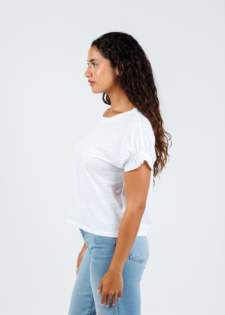 Goldie Signature Slub Puff & Ruffle Sleeve Tee in White available at Barbara Katz