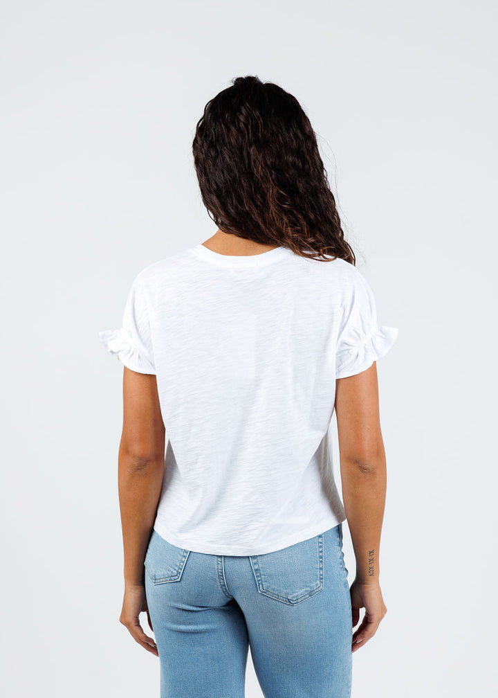 Goldie Signature Slub Puff & Ruffle Sleeve Tee in White available at Barbara Katz