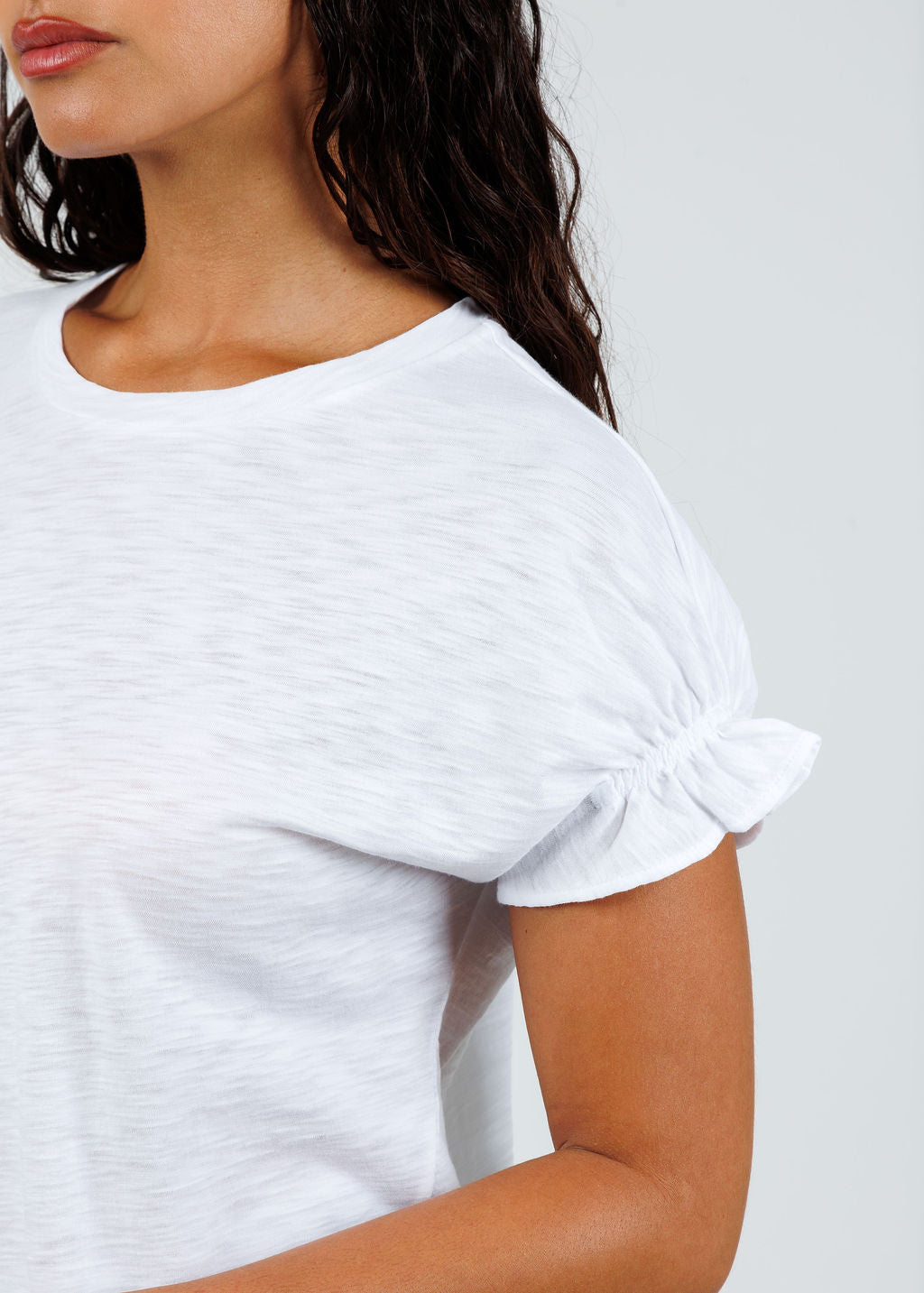Goldie Signature Slub Puff & Ruffle Sleeve Tee in White available at Barbara Katz