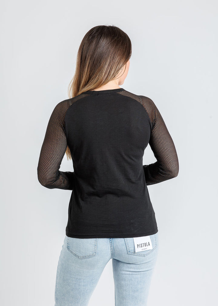 Goldie Soleil Saddle Fishnet Long Sleeve Top in Black available at Barbara Katz