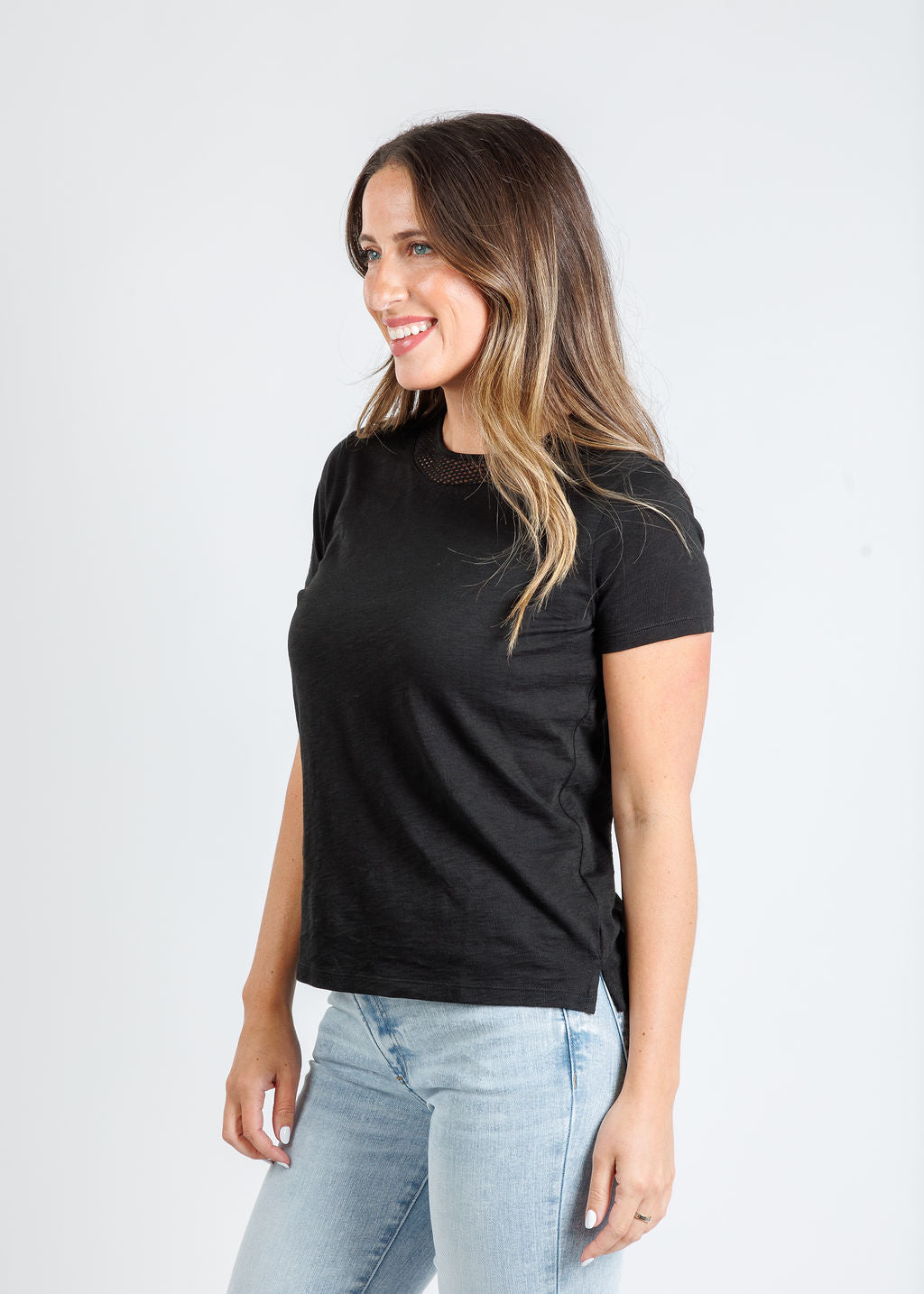 Goldie Soleil Slub Fishnet Boy Tee in Black available at Barbara Katz