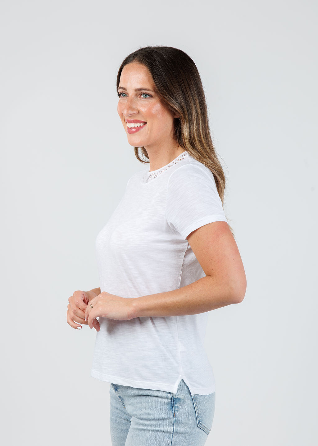 Goldie Soleil Slub Fishnet Boy Tee in White available at Barbara Katz