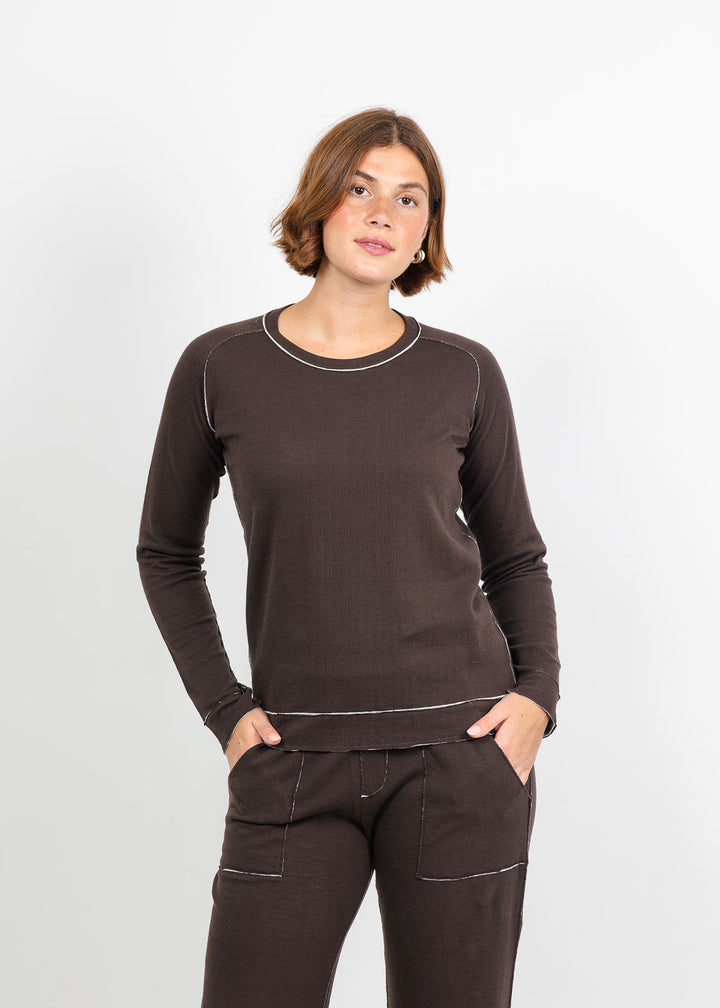 Goldie Stella Double-Faced Saddle Shoulder Pullover in Coffee/Gray Heather available at Barbara Katz
