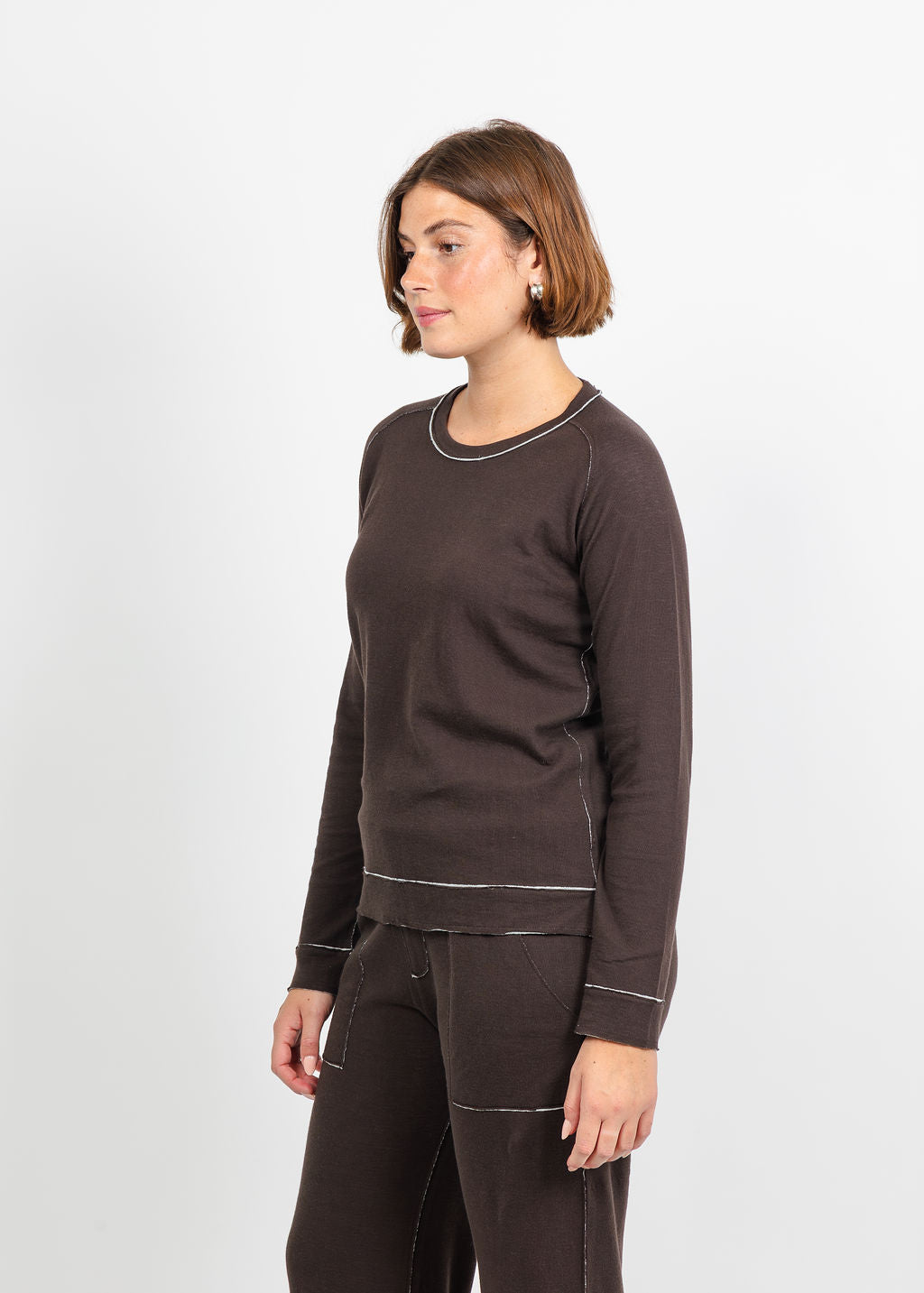 Goldie Stella Double-Faced Saddle Shoulder Pullover in Coffee/Gray Heather available at Barbara Katz