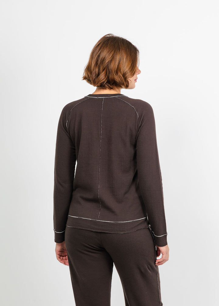 Goldie Stella Double-Faced Saddle Shoulder Pullover in Coffee/Gray Heather available at Barbara Katz