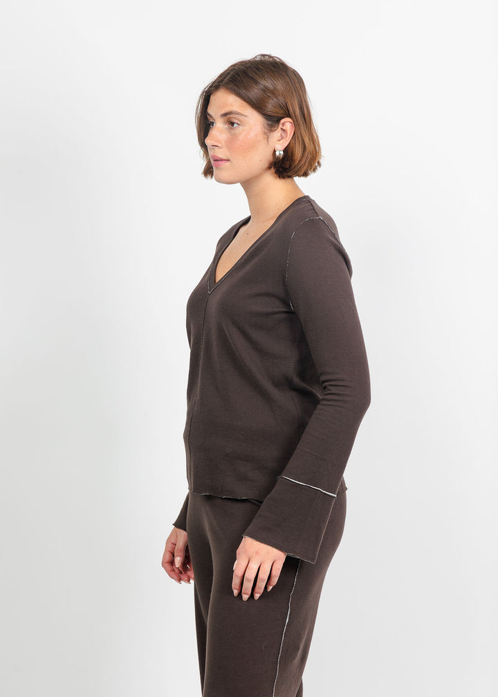 Goldie Stella Double-Faced V-Neck Pullover in Coffee/Heather Gray available at Barbara Katz