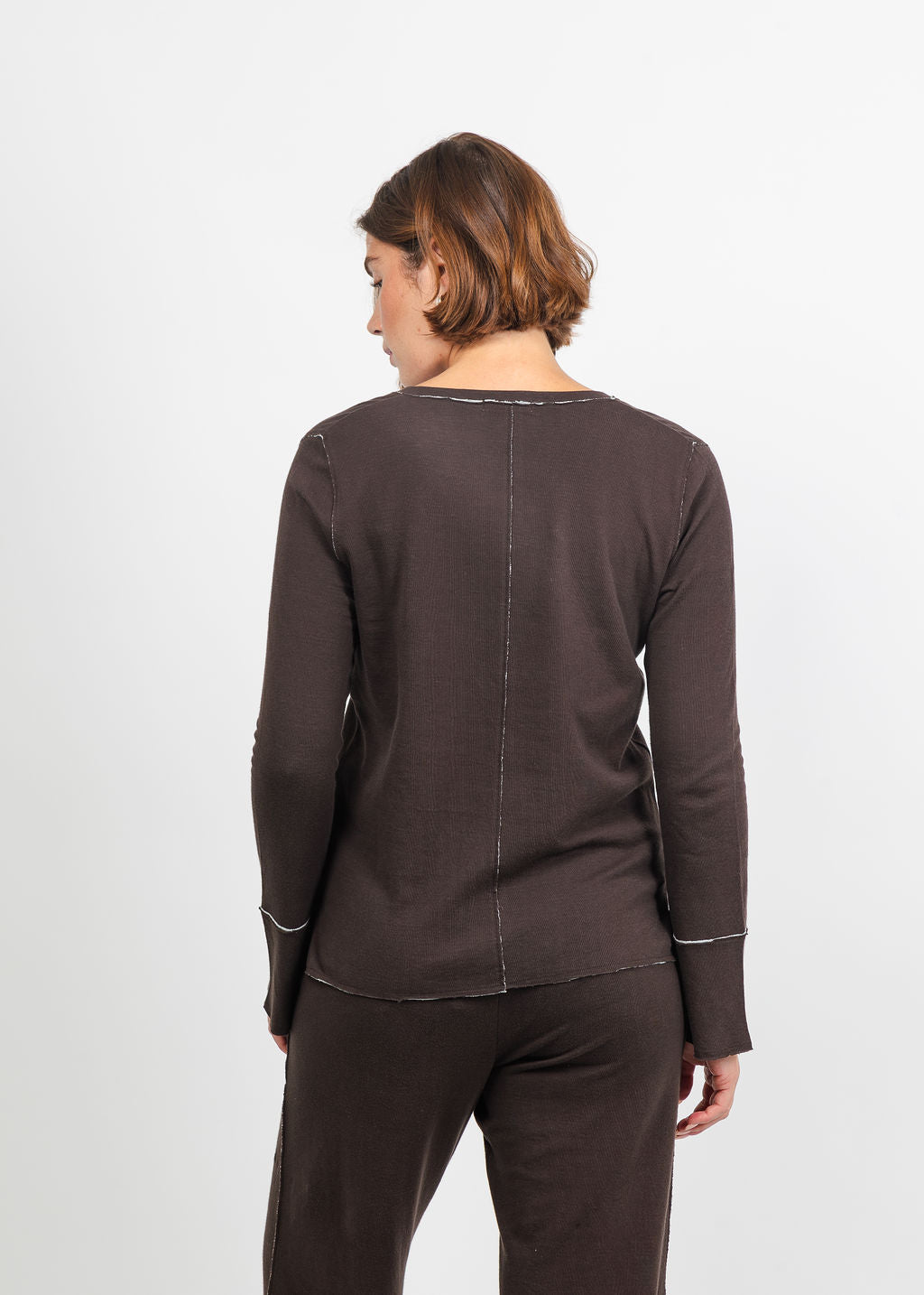 Goldie Stella Double-Faced V-Neck Pullover in Coffee/Heather Gray available at Barbara Katz