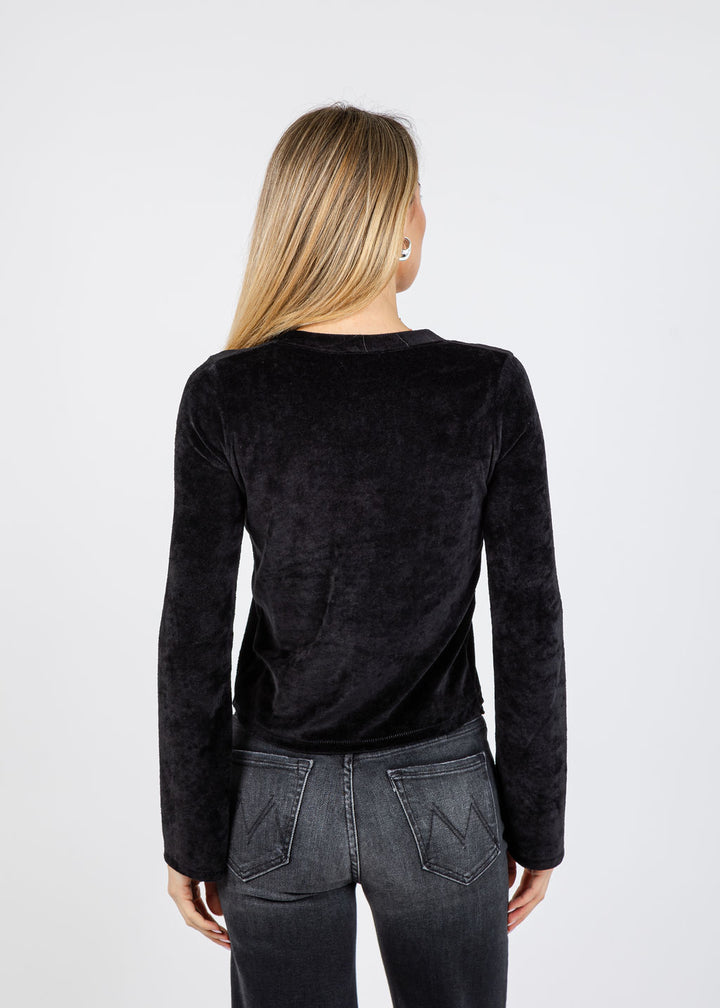 Goldie Velour Crush Cardigan in Black available at Barbara Katz