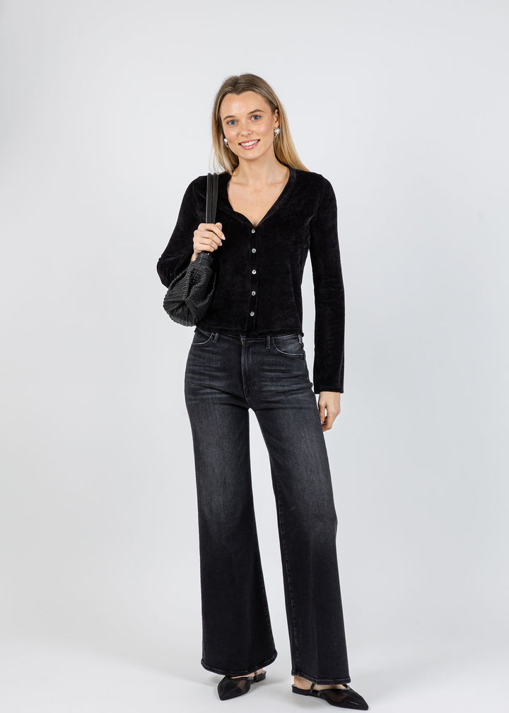 Goldie Velour Crush Cardigan in Black available at Barbara Katz
