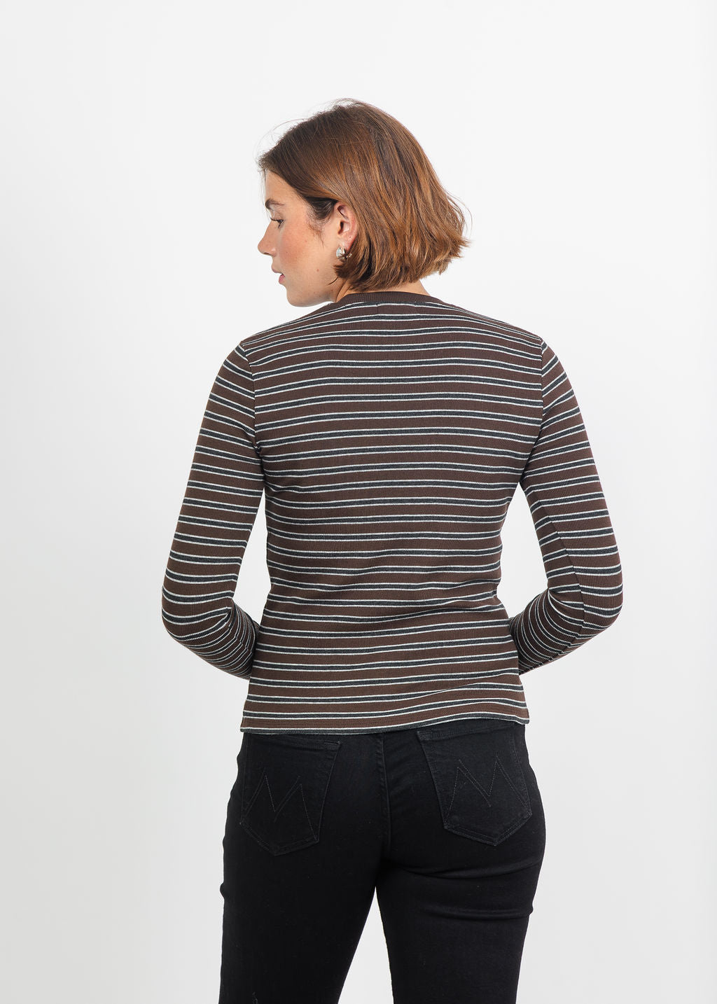 Goldie Vintage Rib Stripe Long Sleeve Top in Coffee available at Barbara Katz