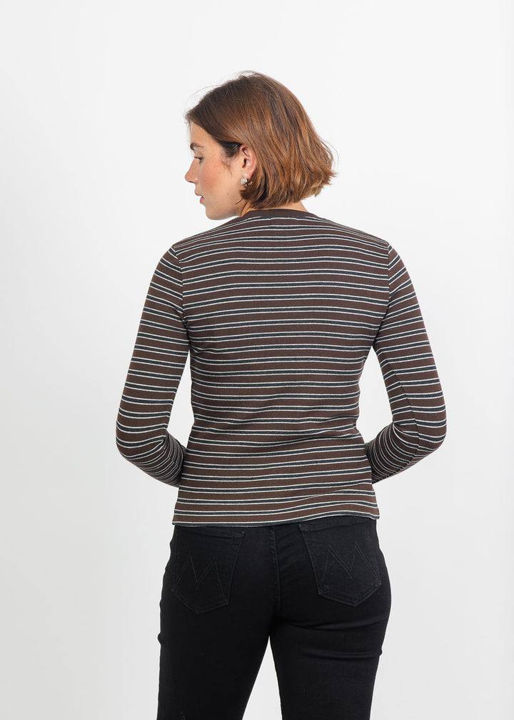 Goldie Vintage Rib Stripe Long Sleeve Top in Coffee available at Barbara Katz