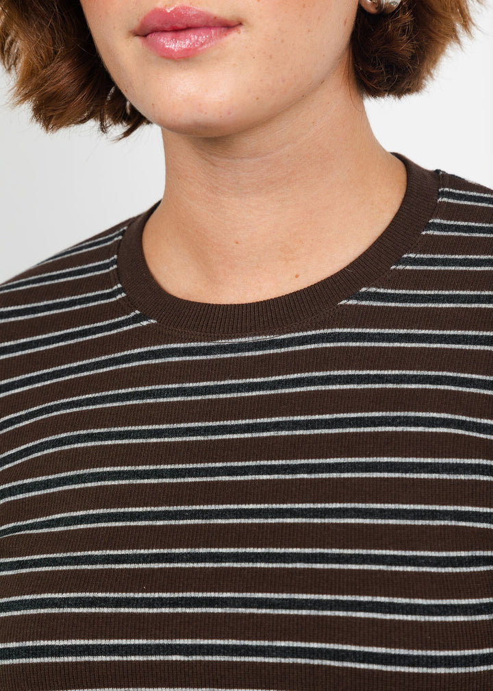 Goldie Vintage Rib Stripe Long Sleeve Top in Coffee available at Barbara Katz