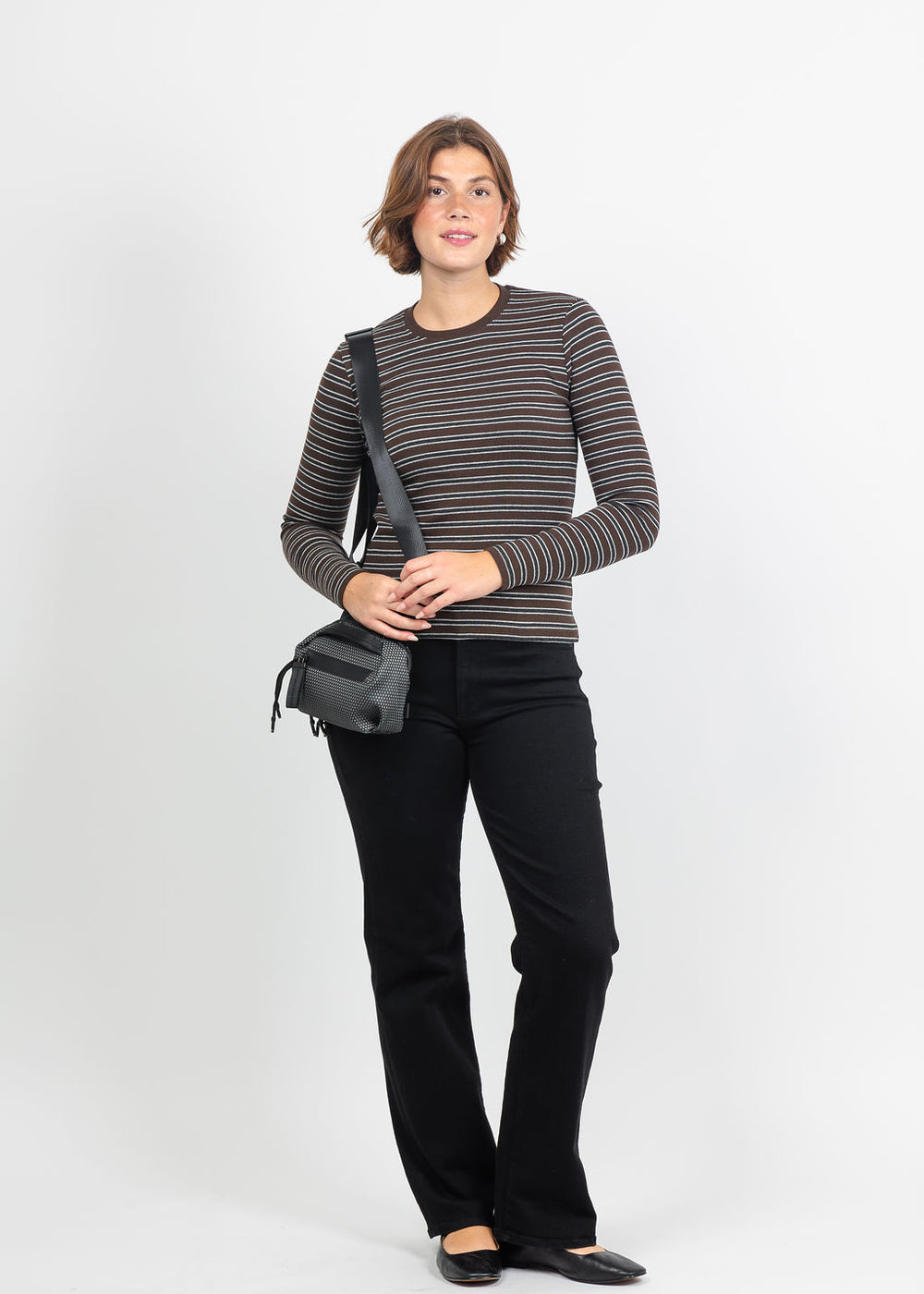 Goldie Vintage Rib Stripe Long Sleeve Top in Coffee available at Barbara Katz