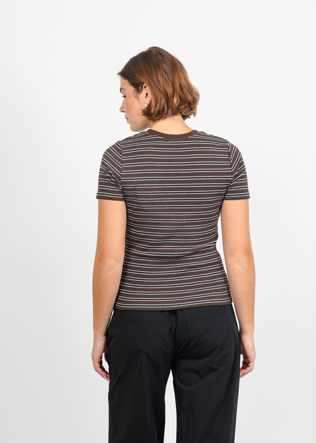 Goldie Vintage Rib Stripe Short Sleeve Tee in Coffee available at Barbara Katz