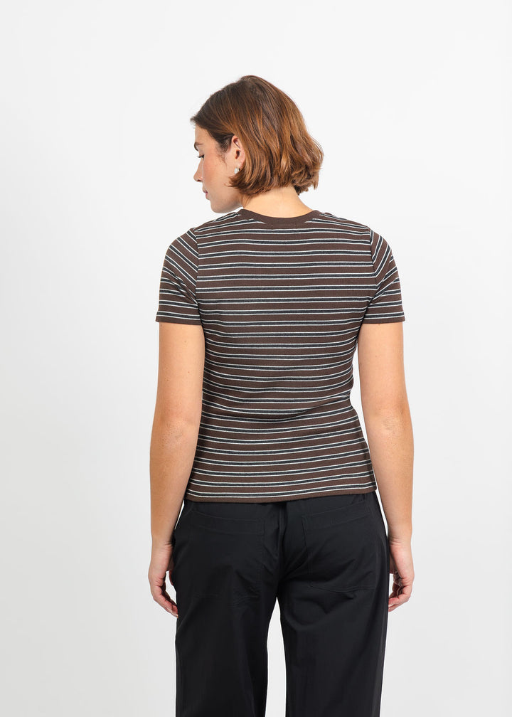 Goldie Vintage Rib Stripe Short Sleeve Tee in Coffee available at Barbara Katz