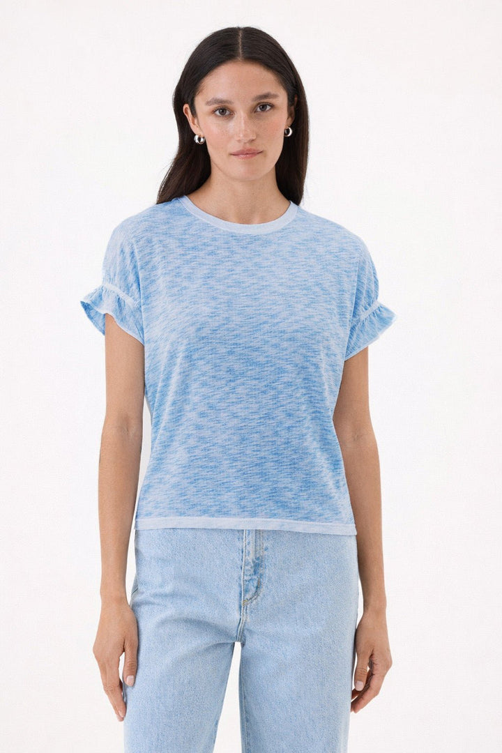 Goldie Coastal Sunwash Puff & Ruffle Sleeve Tee in Sea available at Barbara Katz