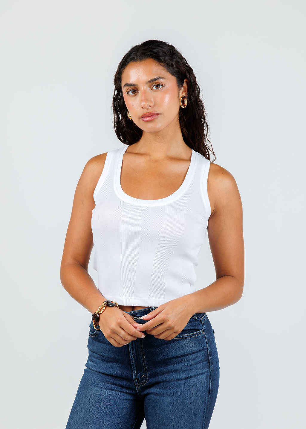 Goldie Cotton Variegated Rib Crop Tank in White available at Barbara Katz