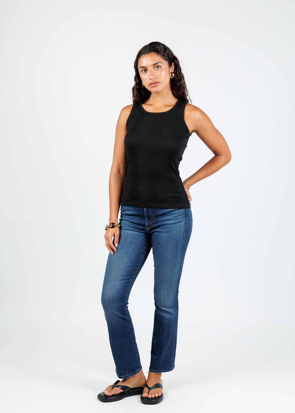 Goldie Cotton Variegated Rib Tank in Black available at Barbara Katz