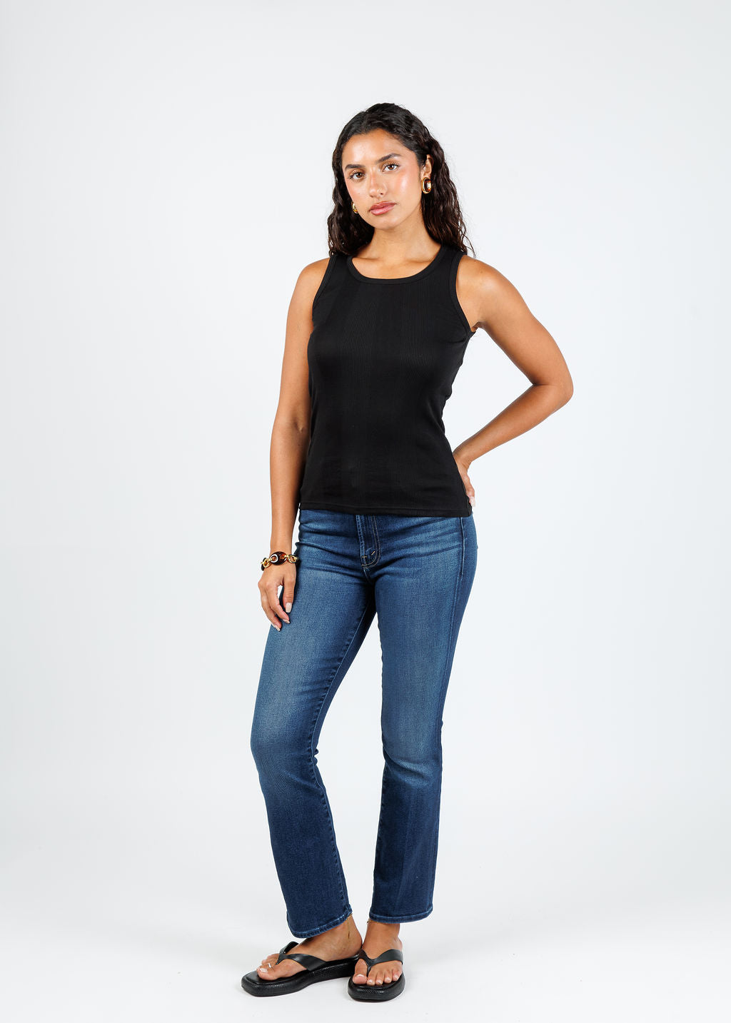 Goldie Cotton Variegated Rib Tank in Black available at Barbara Katz