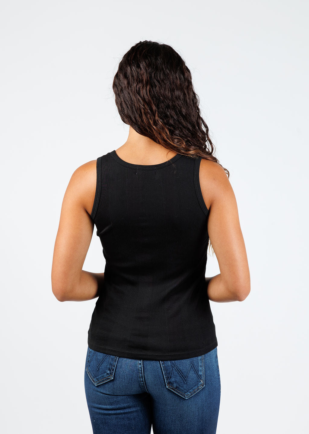 Goldie Cotton Variegated Rib Tank in Black available at Barbara Katz
