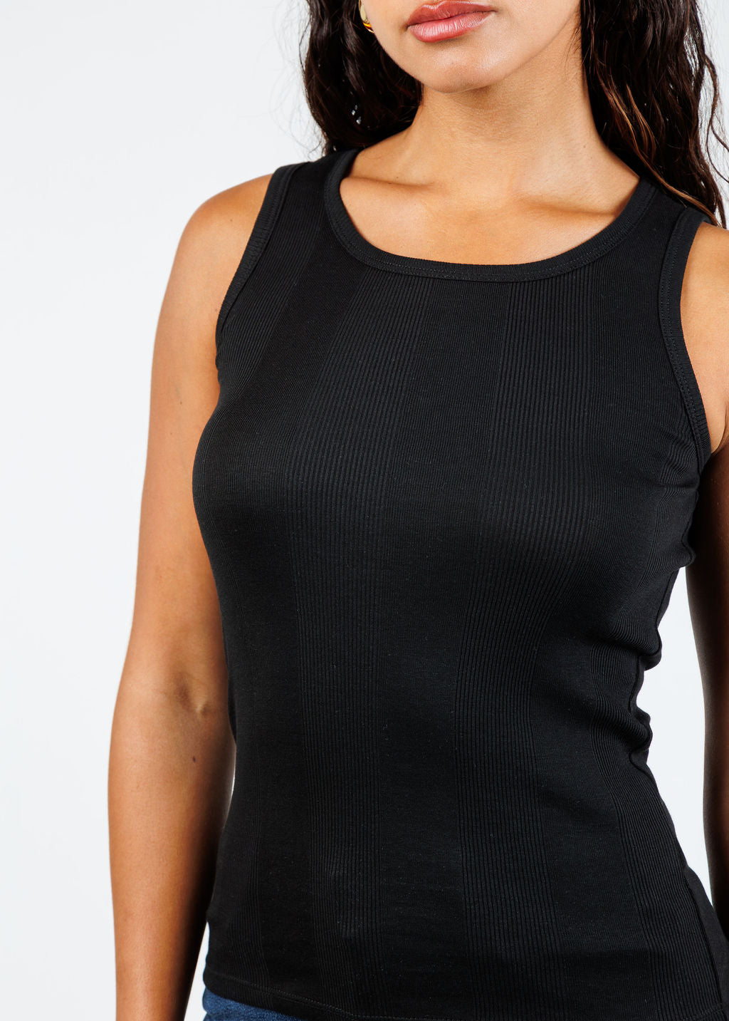 Goldie Cotton Variegated Rib Tank in Black available at Barbara Katz