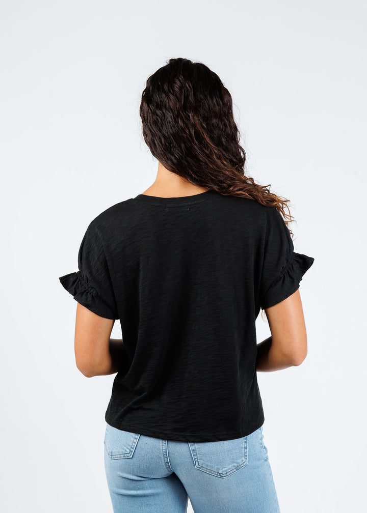 Goldie Signature Slub Puff & Ruffle Sleeve Tee in Black available at Barbara Katz