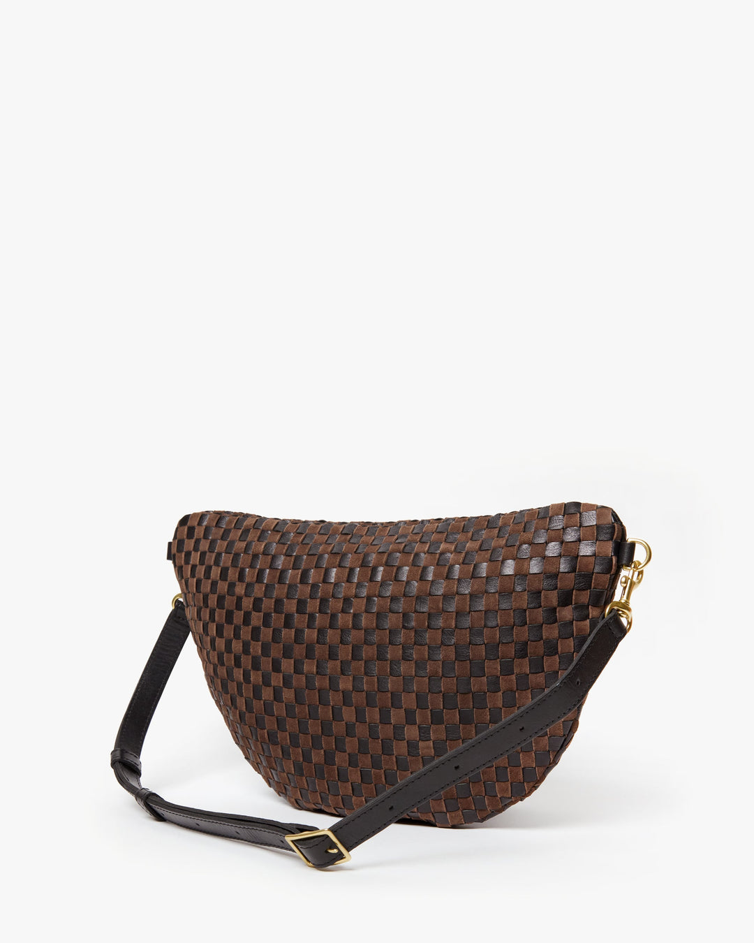 Clare V Grande Fanny Bag in Black/Chocolate Woven Checker available at Barbara Katz