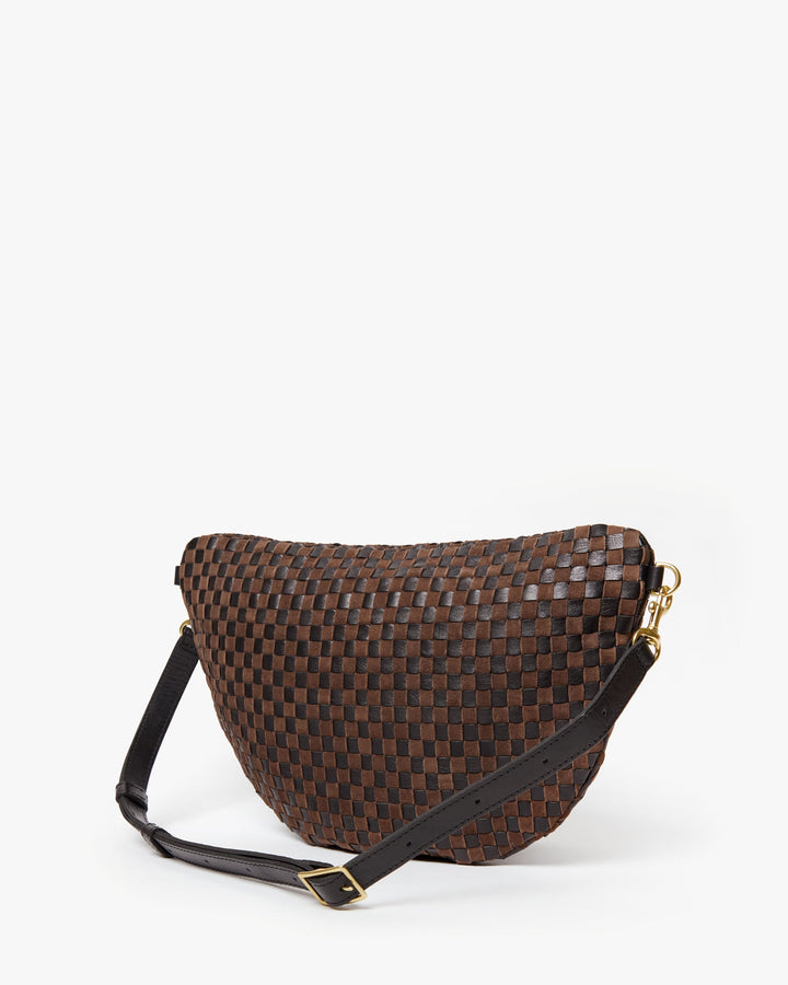 Clare V Grande Fanny Bag in Black/Chocolate Woven Checker available at Barbara Katz