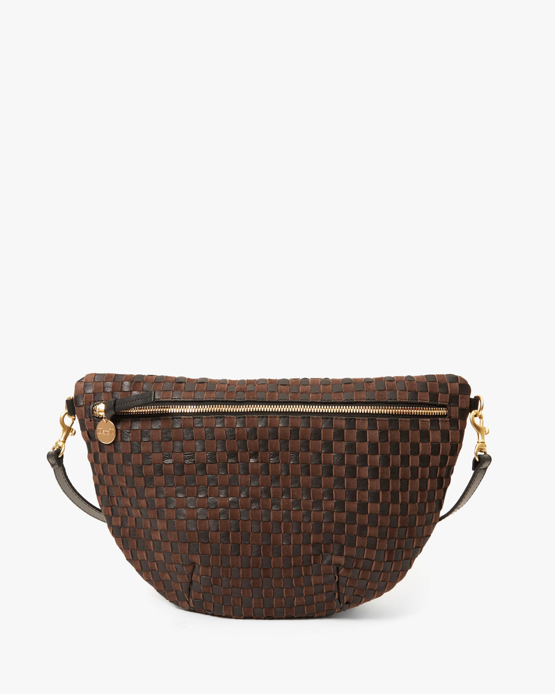 Clare V Grande Fanny Bag in Black/Chocolate Woven Checker available at Barbara Katz