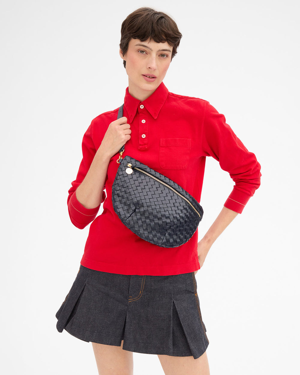 Clare V Grande Fanny Bag in Twilight Diagonal Woven available at Barbara Katz