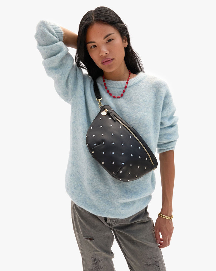 Clare V Grande Fanny Bag in Black Natura with Allover Studs available at Barbara Katz