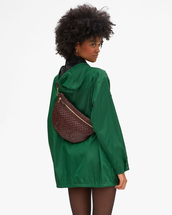 Clare V Grande Fanny Bag in Tobacco Woven Checker available at Barbara Katz