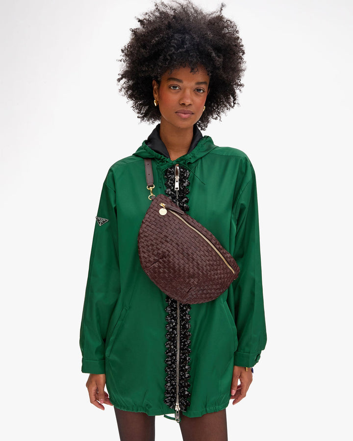 Clare V Grande Fanny Bag in Tobacco Woven Checker available at Barbara Katz