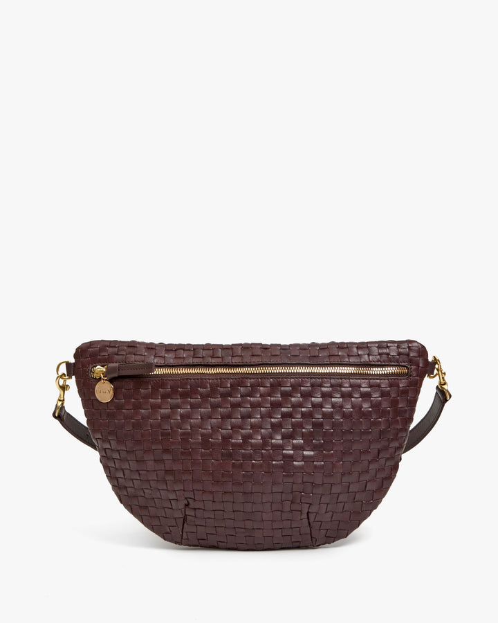 Clare V Grande Fanny Bag in Tobacco Woven Checker available at Barbara Katz