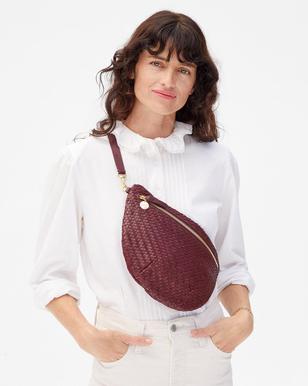 Clare V Grande Fanny Bag in Cassis Woven Zig Zag available at Barbara Katz