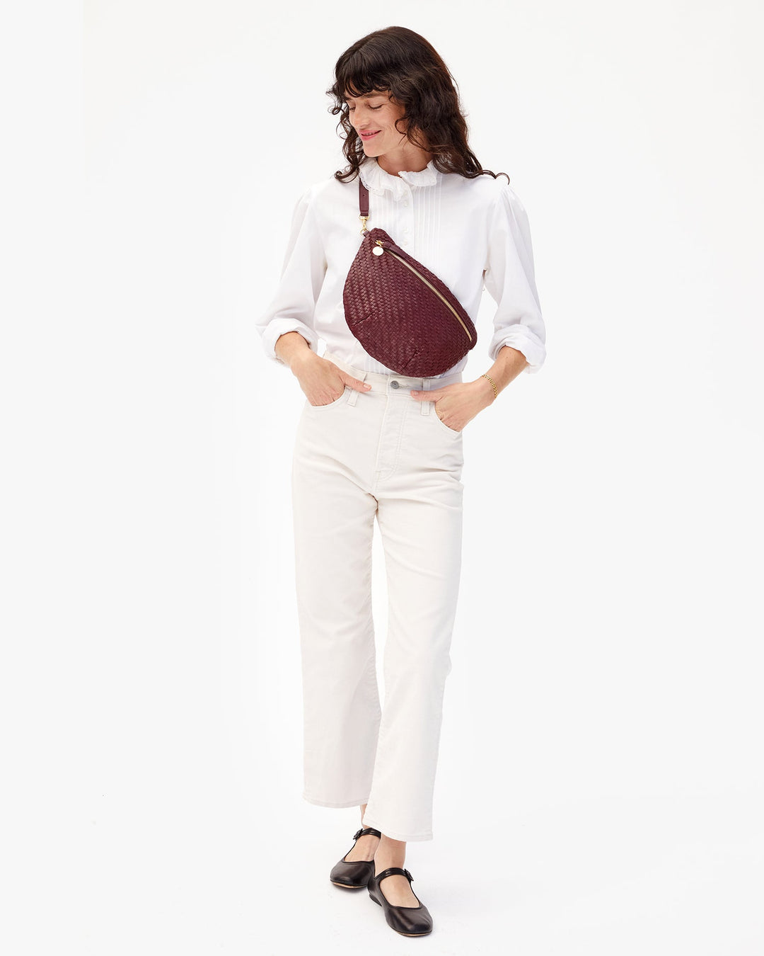 Clare V Grande Fanny Bag in Cassis Woven Zig Zag available at Barbara Katz